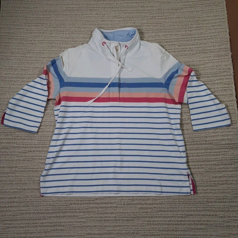 Tribal Sport Shirt Womens Medium White Stripe High Neck 3/4 Sleeve Tunic Top